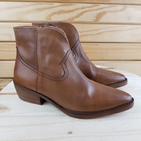 Vintage Foundry Co. Arielle Brown Leather Ankle Western Boot Pointed Toe Zip NEW - Picture 1 of 13